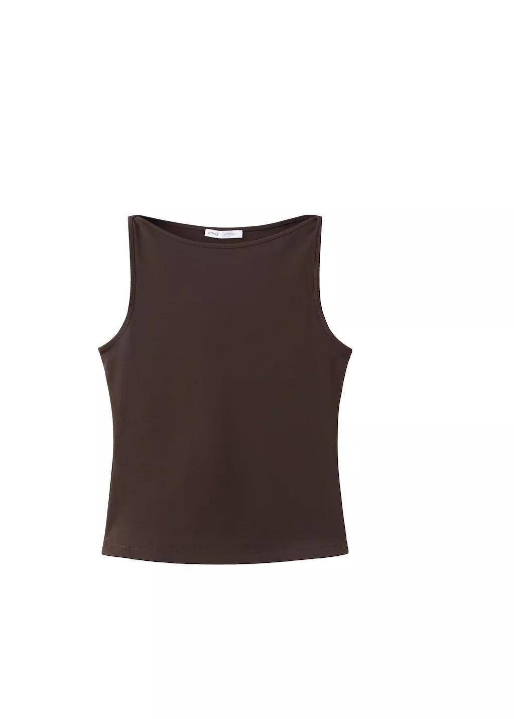 Brown Fitted Crop Top, Brown, large image number 6