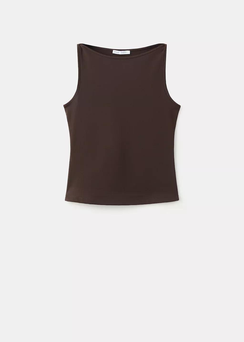 Brown Fitted Crop Top, Brown, large image number 7
