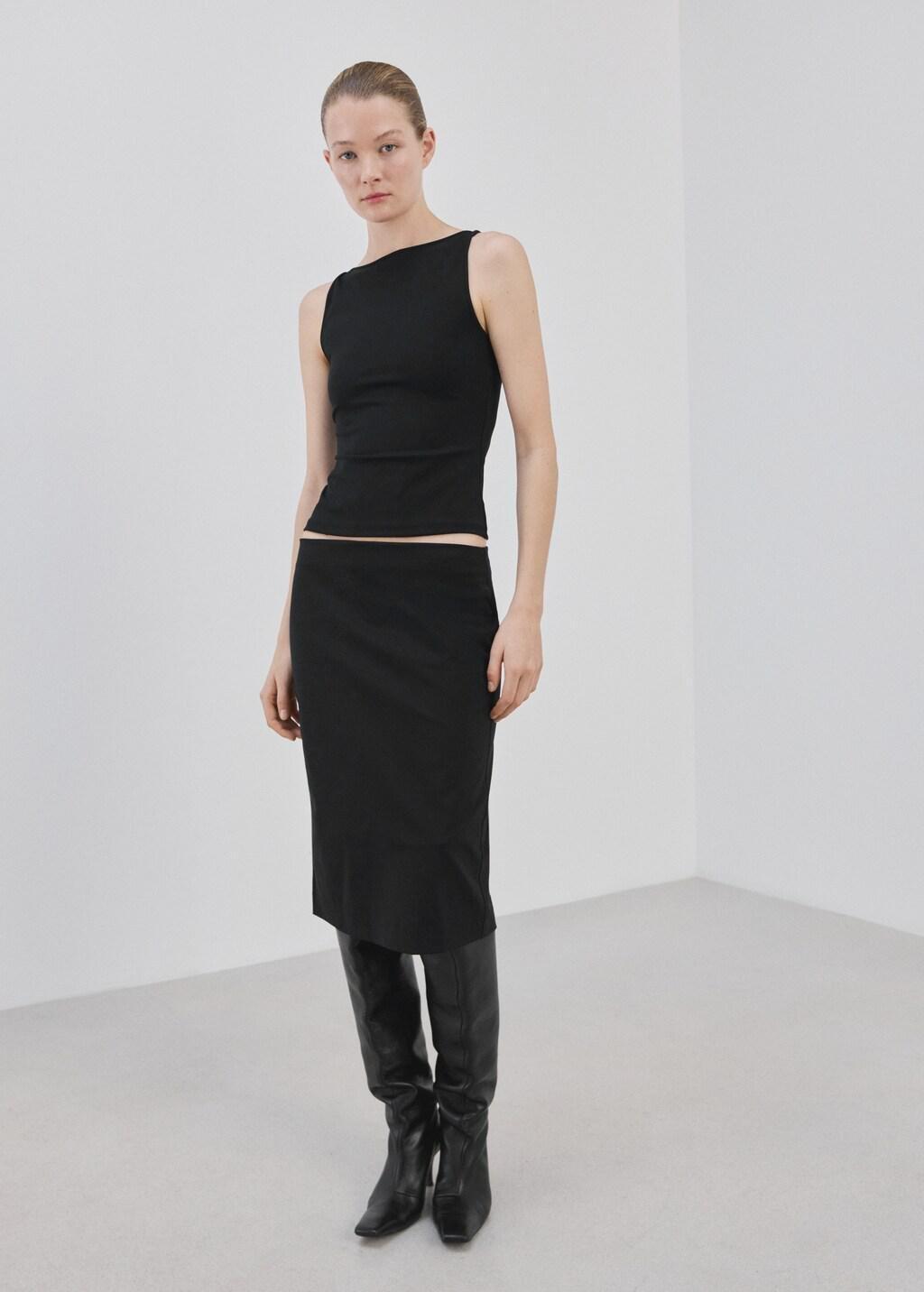 Black Fitted Crop Top, Black, large image number 0