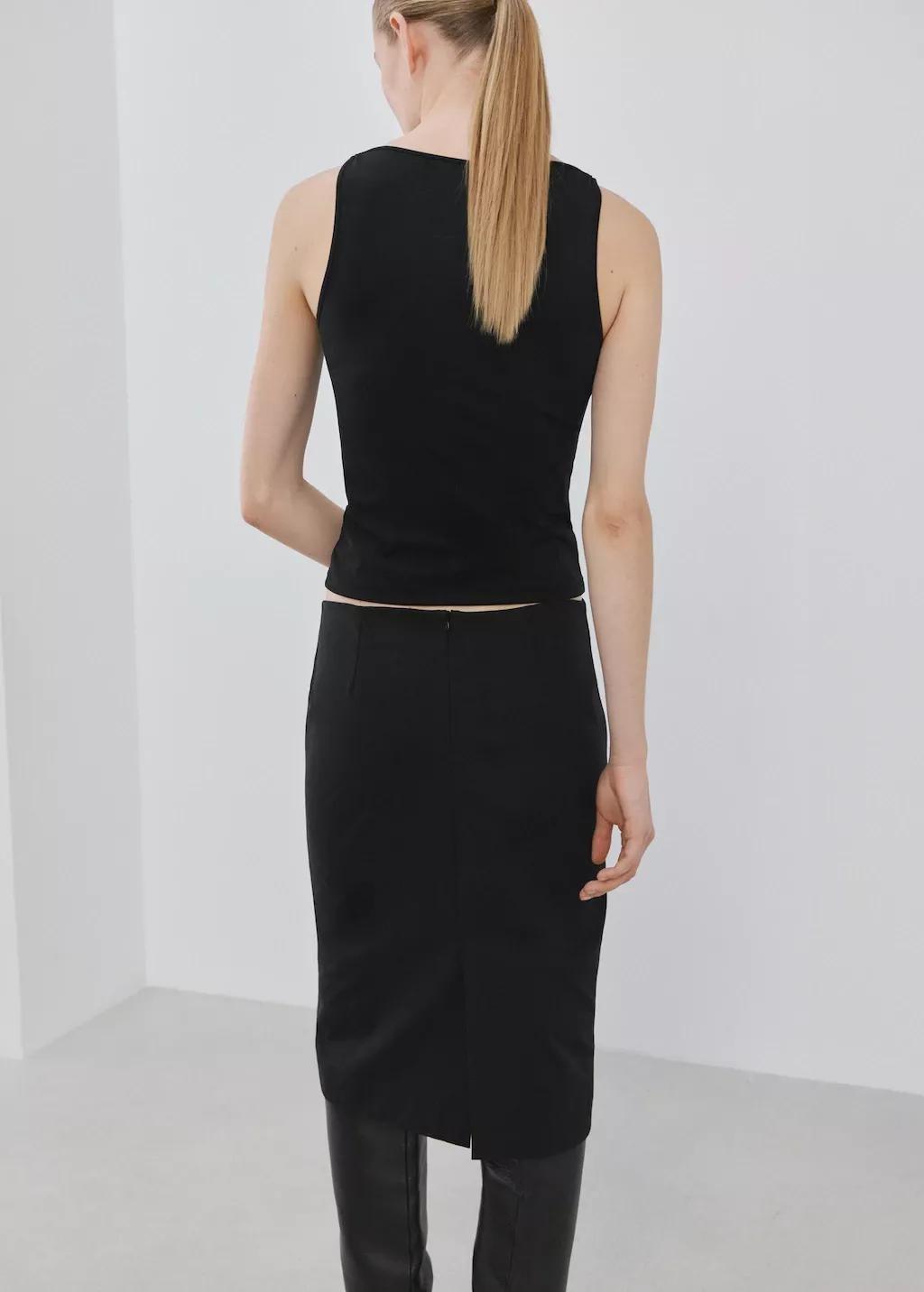 Black Fitted Crop Top, Black, medium