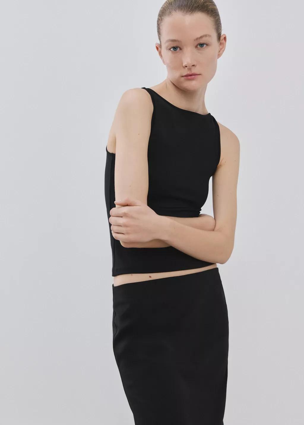 Black Fitted Crop Top, Black, large image number 3