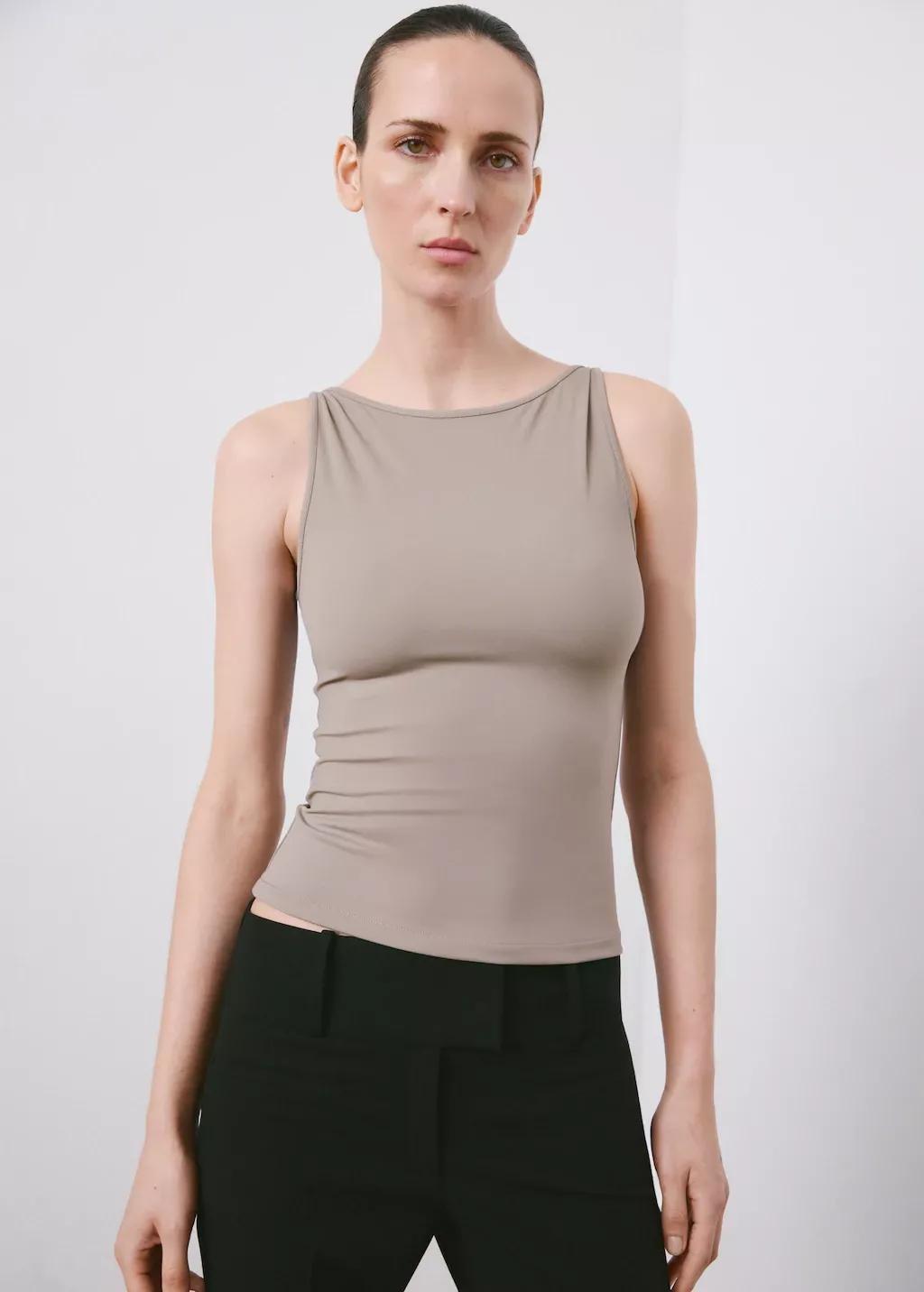 Brown Lt Pastel Fitted Crop Top, Light Pastel Brown, large image number 3