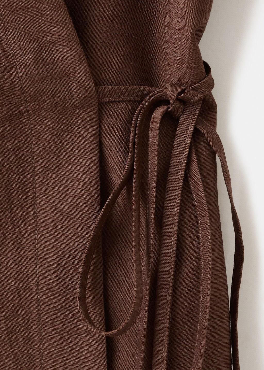 Brown Wrap Shirt With Bow, Brown, large image number 5