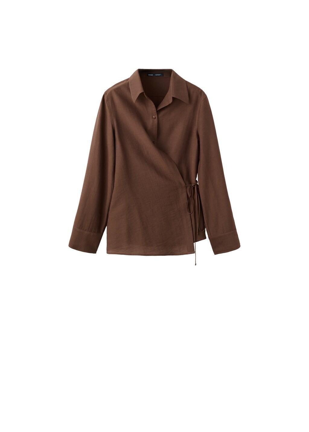 Brown Wrap Shirt With Bow, Brown, large image number 6