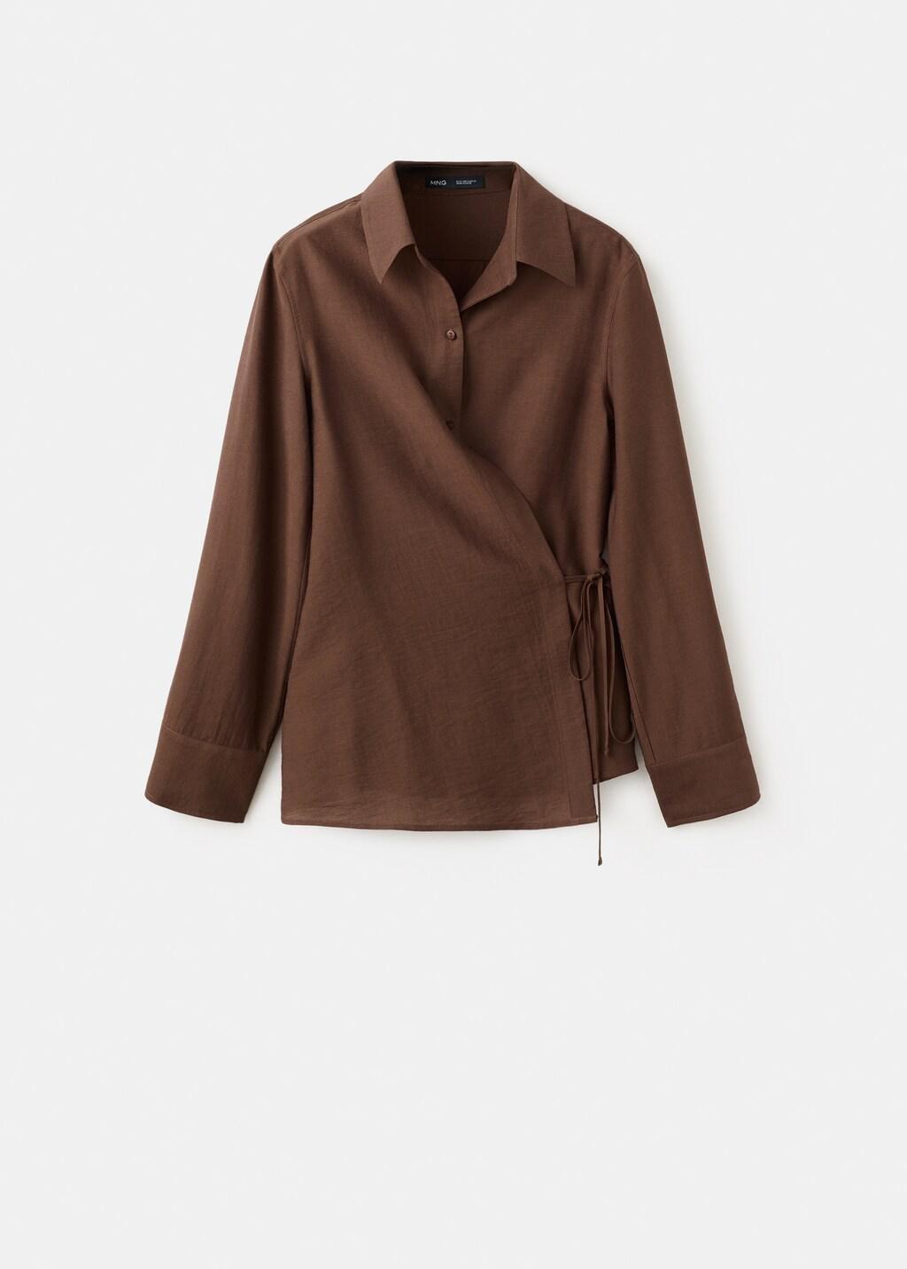 Brown Wrap Shirt With Bow, Brown, large image number 7