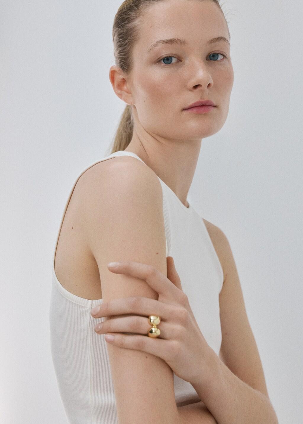 White Ribbed Cotton-Blend Top, White, large image number 4