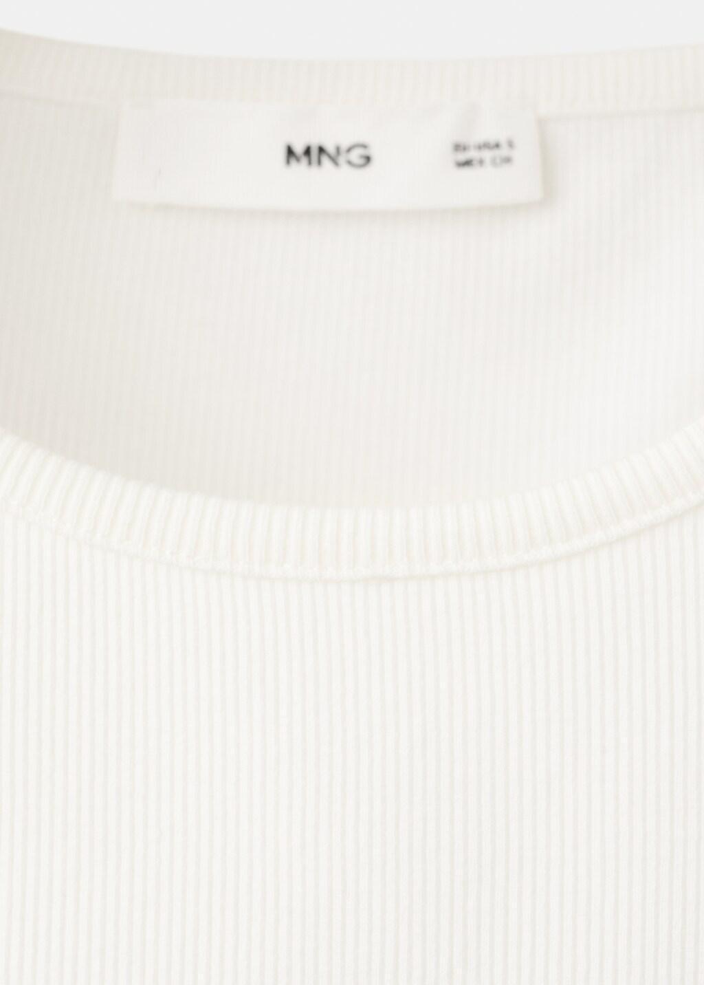 White Ribbed Cotton-Blend Top, White, large image number 5