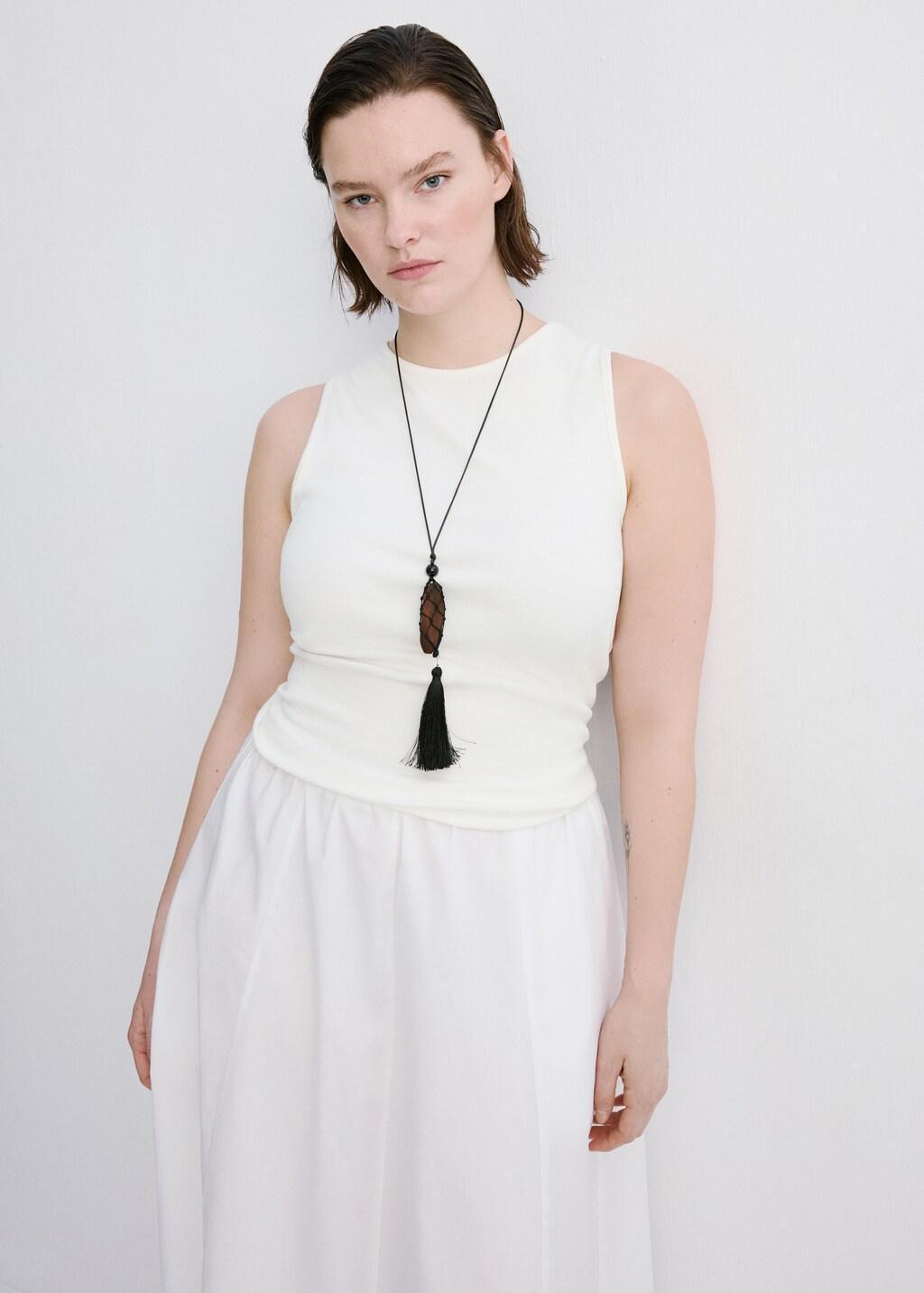 White Ribbed Cotton-Blend Top, White, large image number 6