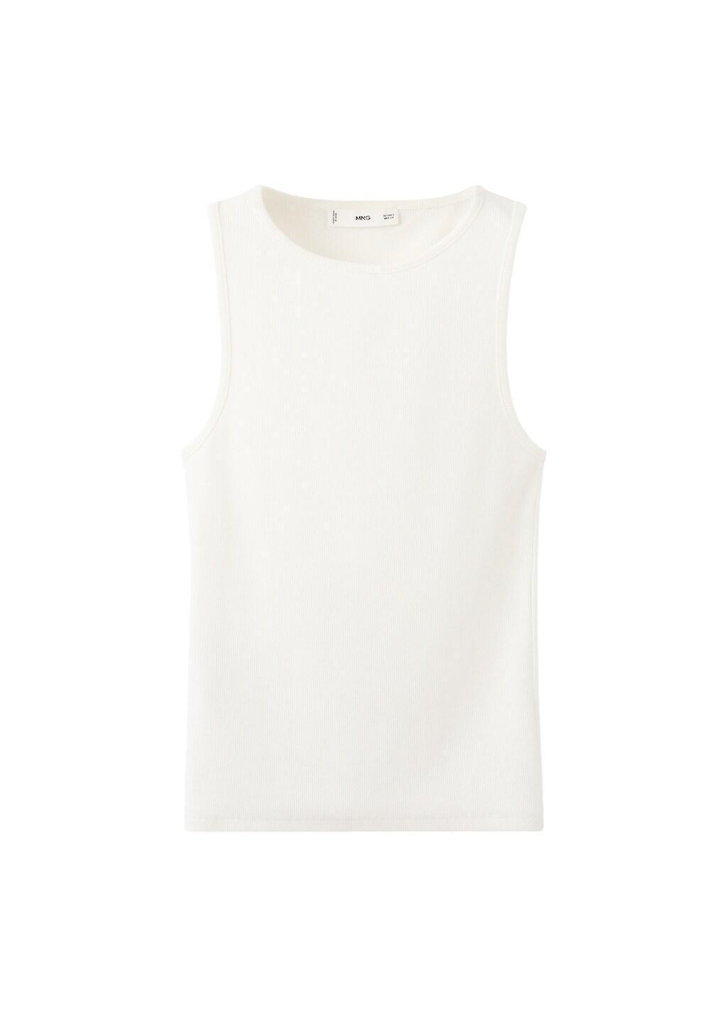 White Ribbed Cotton-Blend Top, White, large image number 7