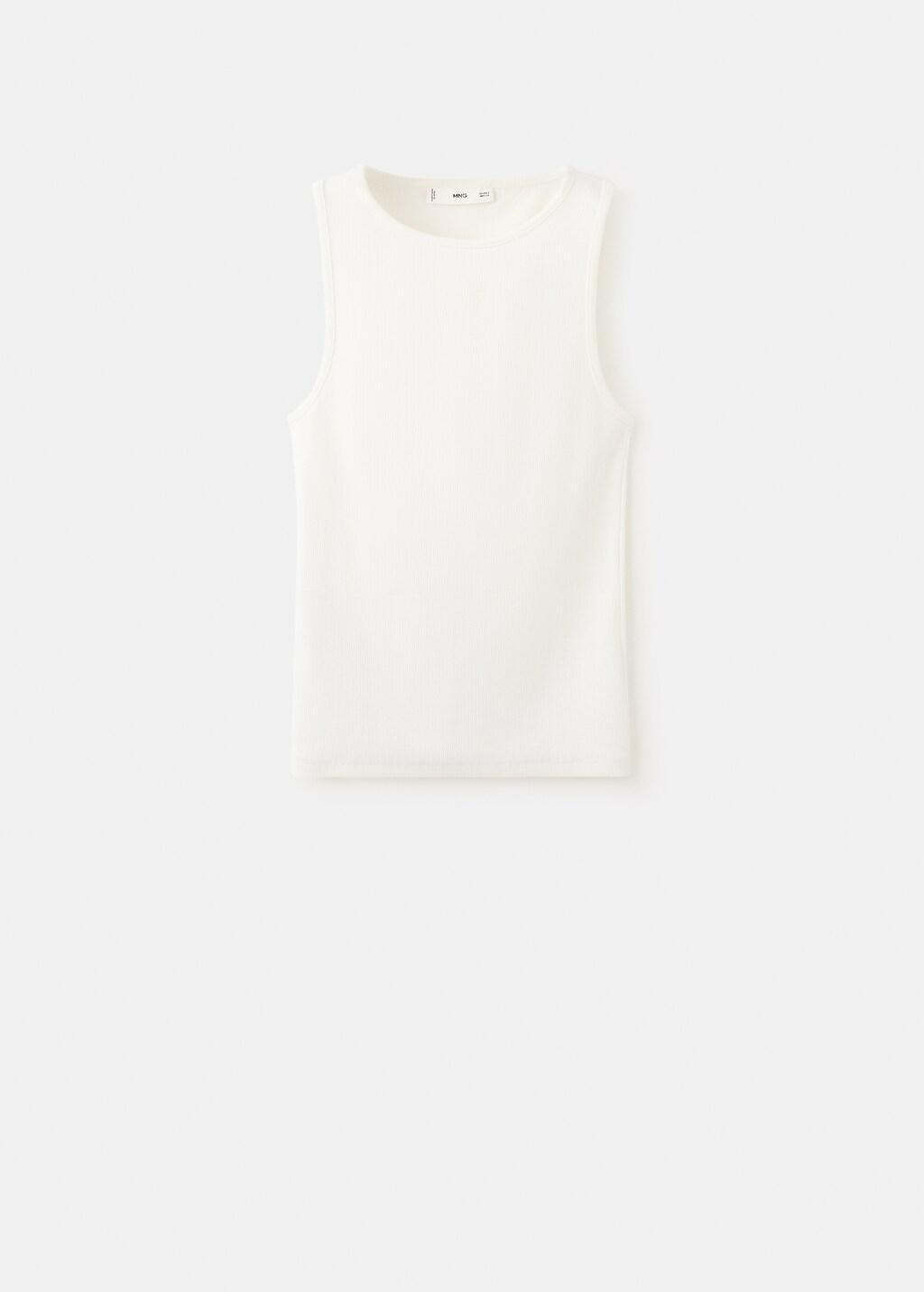 White Ribbed Cotton-Blend Top, White, large image number 8