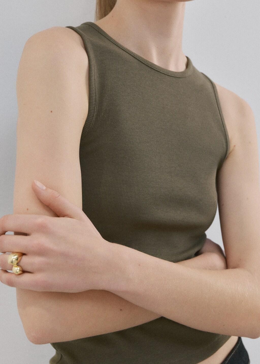 Khaki Ribbed Cotton-Blend Top, Beige - Khaki, large image number 3