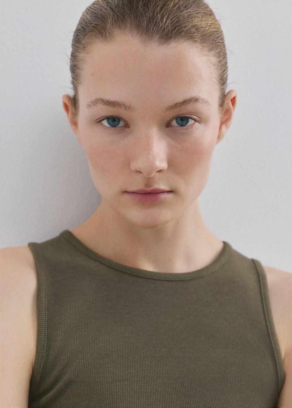 Khaki Ribbed Cotton-Blend Top, Beige - Khaki, large image number 4