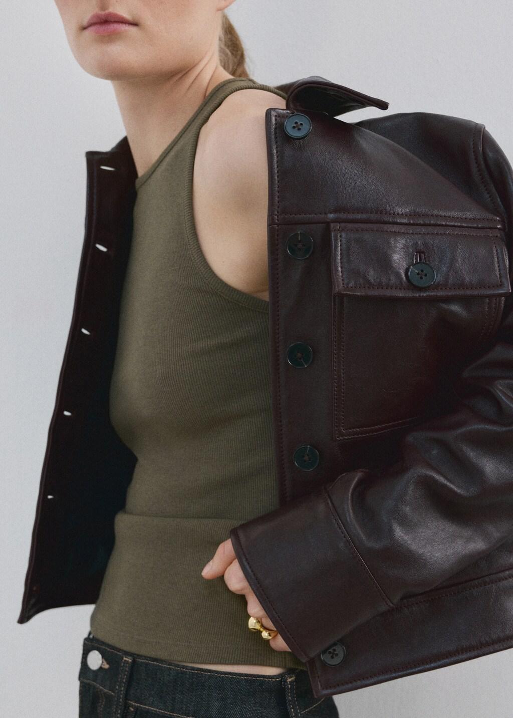 Khaki Ribbed Cotton-Blend Top, Beige - Khaki, large image number 6