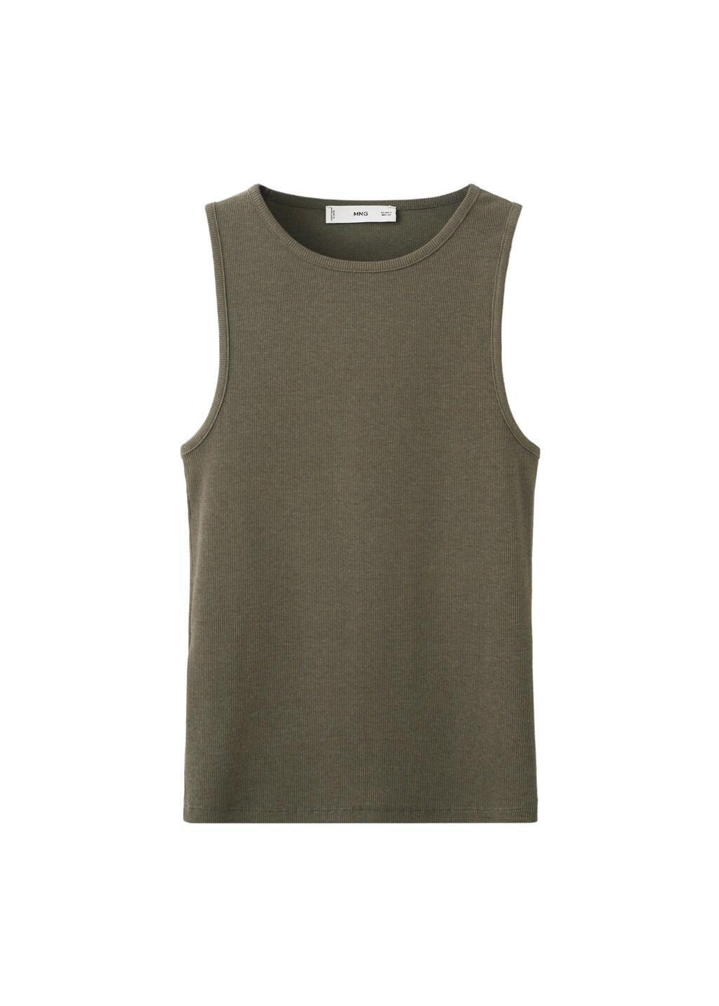 Khaki Ribbed Cotton-Blend Top, Beige - Khaki, large image number 7