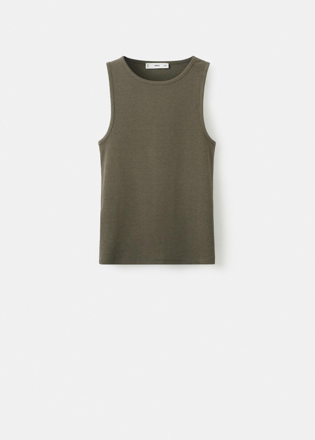 Khaki Ribbed Cotton-Blend Top, Beige - Khaki, large image number 8