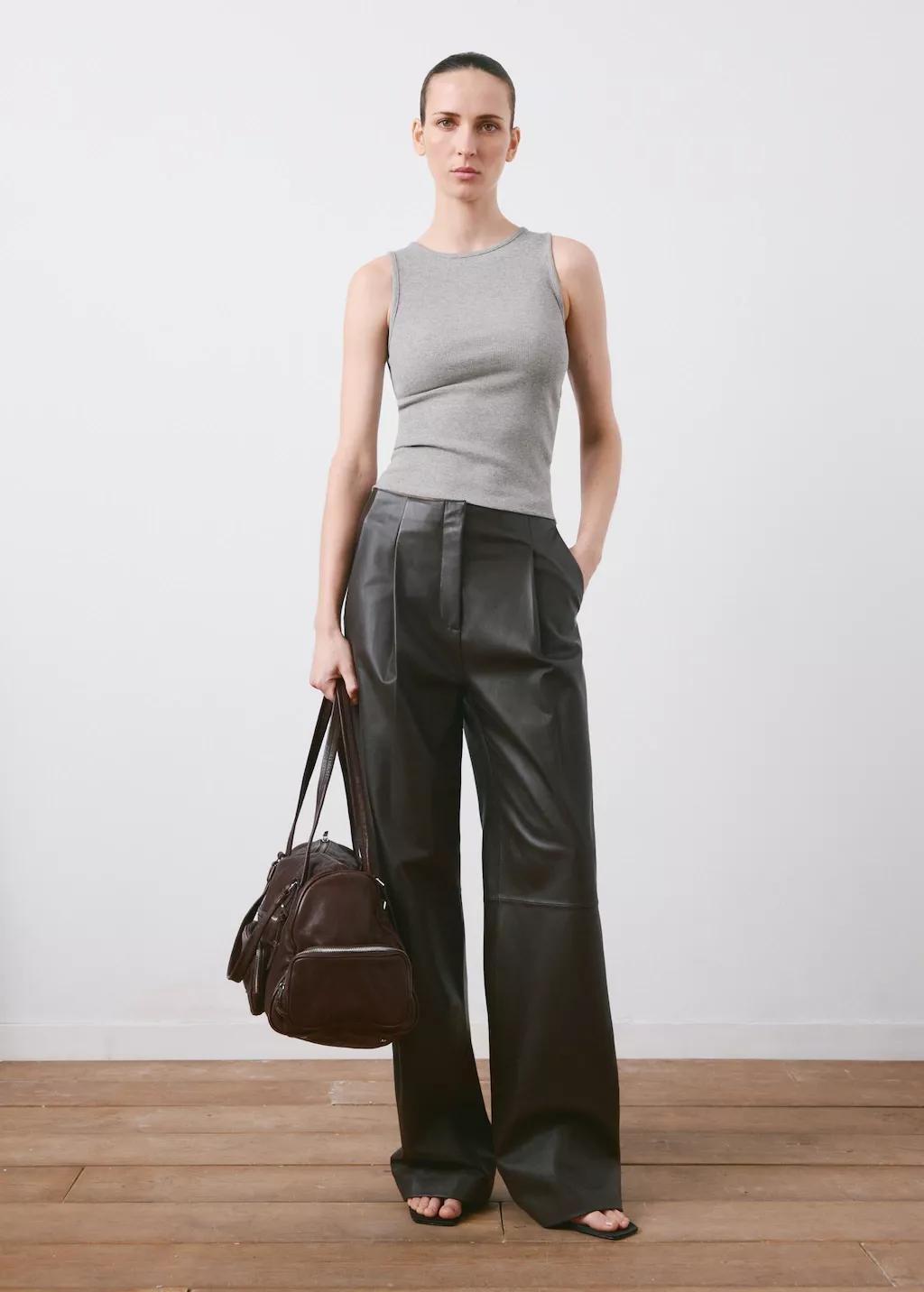 Grey Ribbed Cotton-Blend Top, Medium Grey, large image number 0