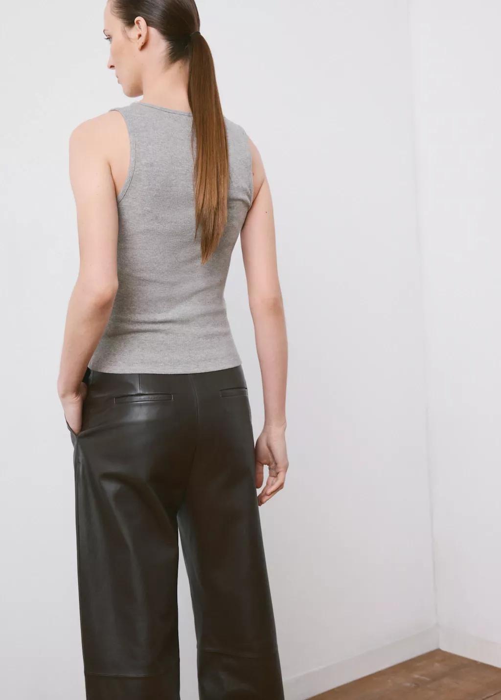 Grey Ribbed Cotton-Blend Top, Medium Grey, large image number 2