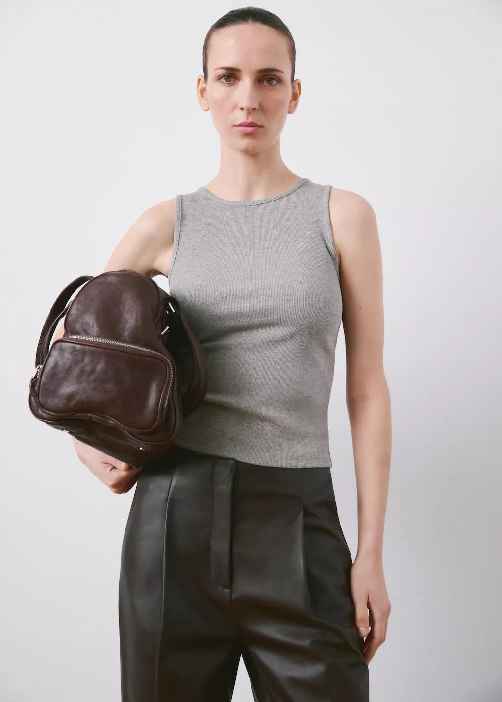 Grey Ribbed Cotton-Blend Top, Medium Grey, large image number 3