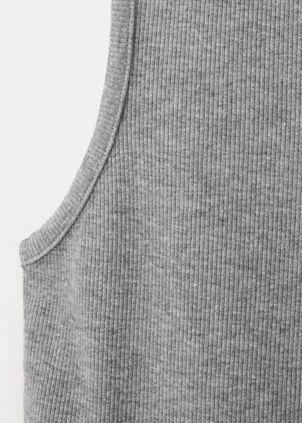 Grey Ribbed Cotton-Blend Top, Medium Grey, large image number 4