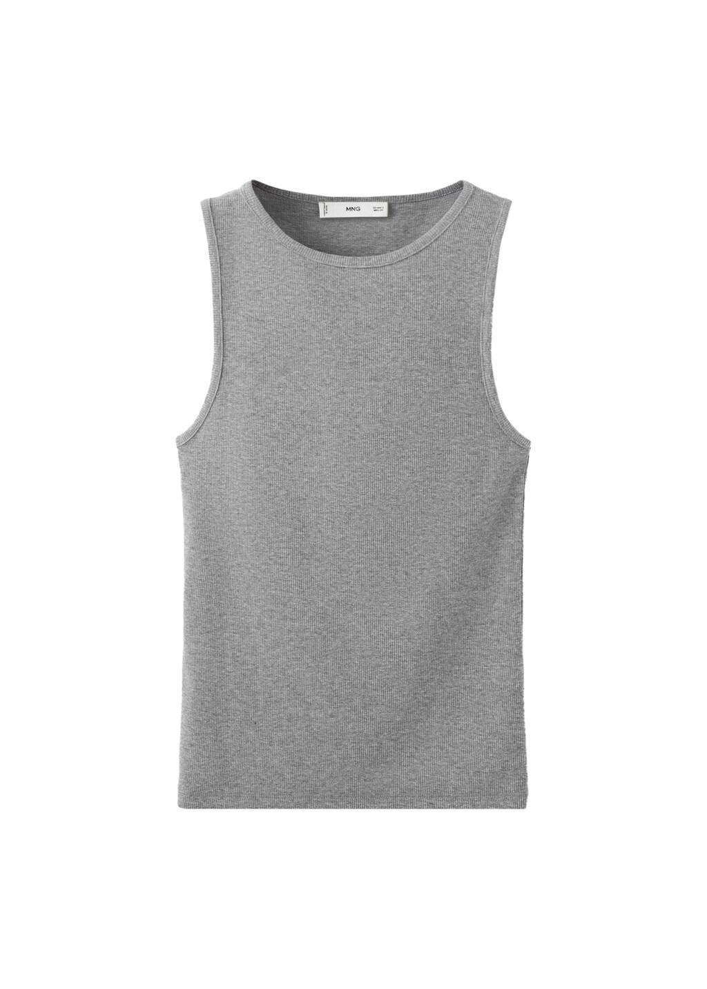 Grey Ribbed Cotton-Blend Top, Medium Grey, large image number 5
