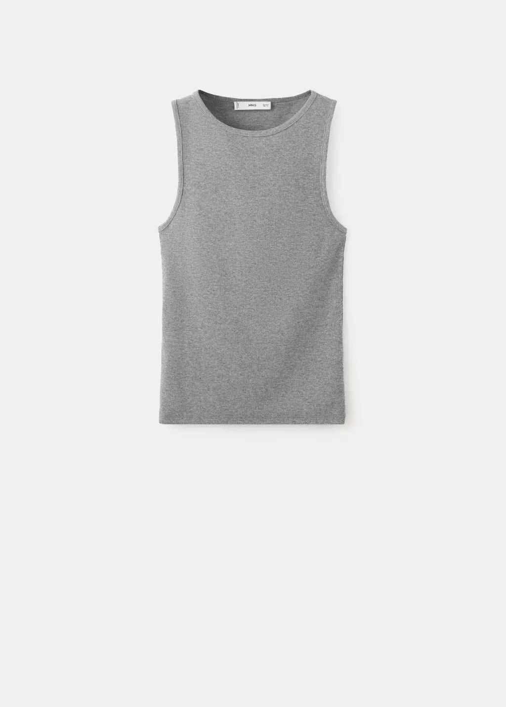 Grey Ribbed Cotton-Blend Top, Medium Grey, large image number 6