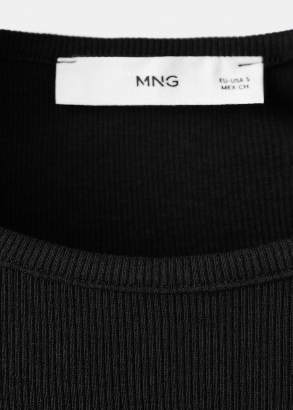 Black Ribbed Cotton-Blend Top, Black, large image number 1