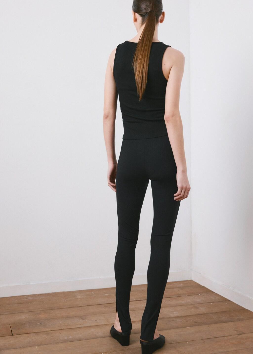 Black Ribbed Cotton-Blend Top, Black, medium