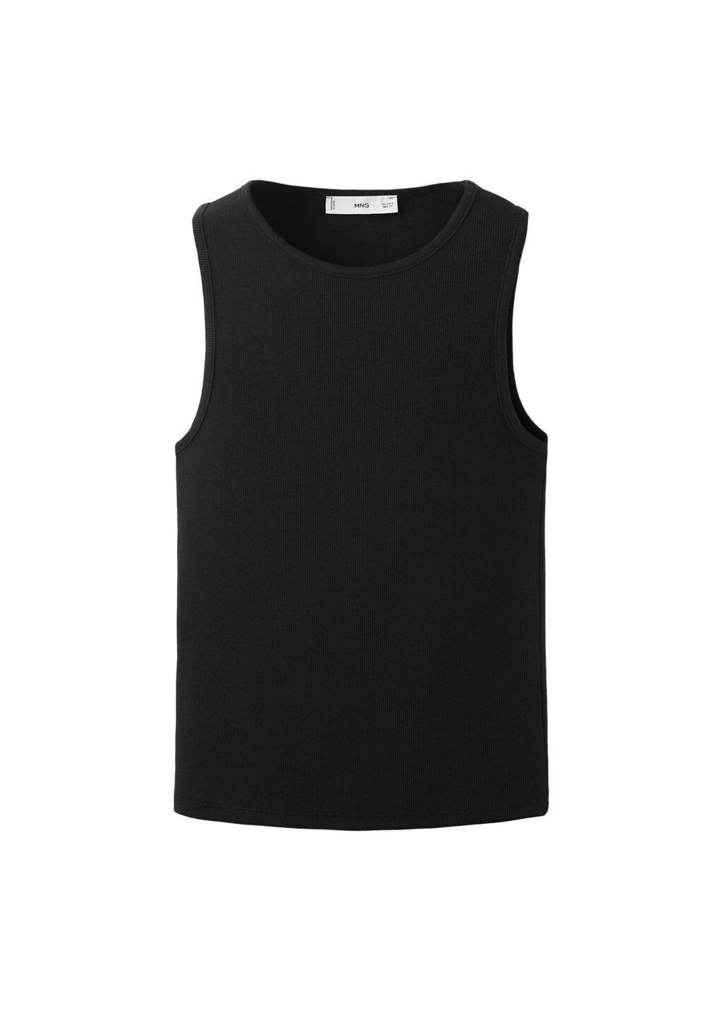 Black Ribbed Cotton-Blend Top, Black, large image number 6
