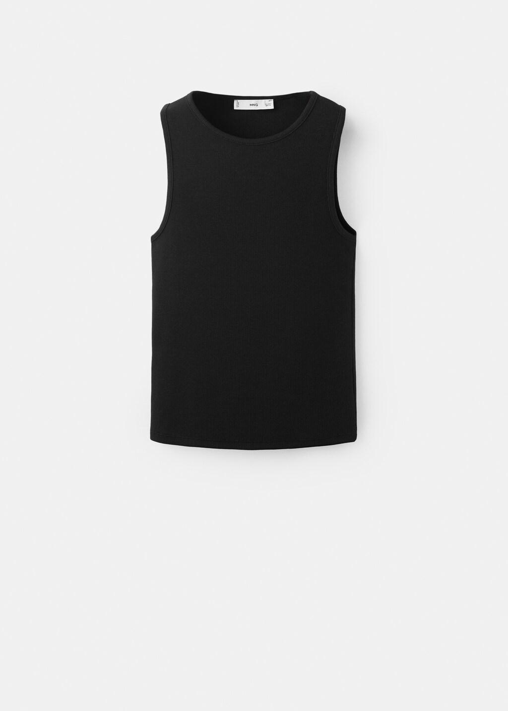 Black Ribbed Cotton-Blend Top, 0201_99, large image number 8