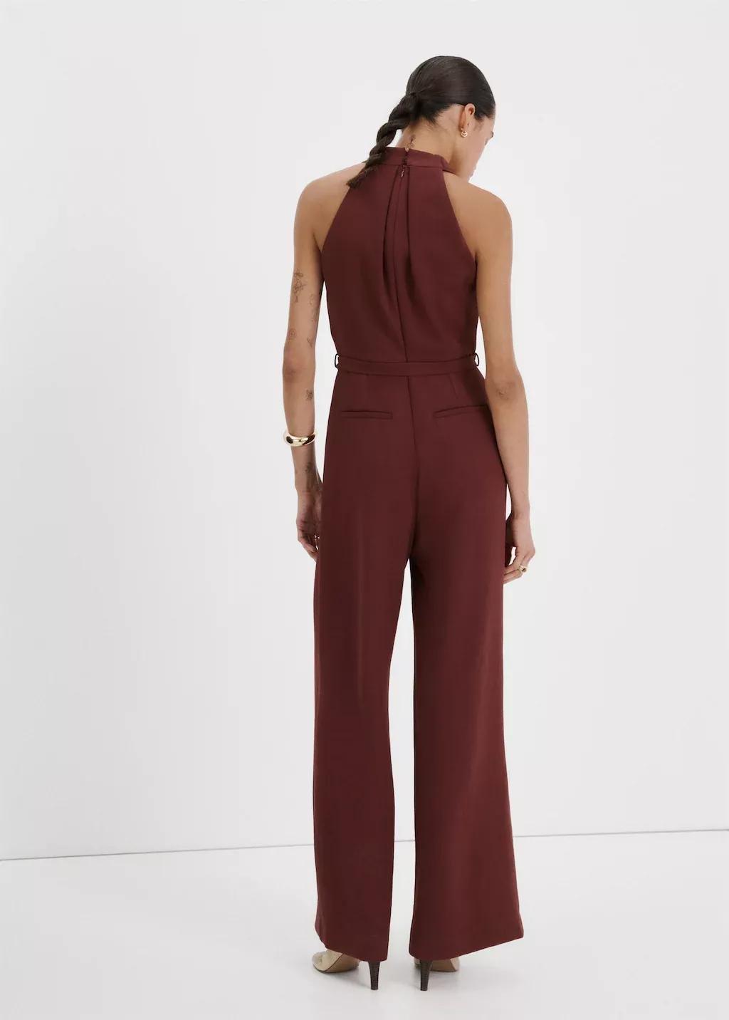 Red Belt Wrap Jumpsuit, Dark Red, large image number 2