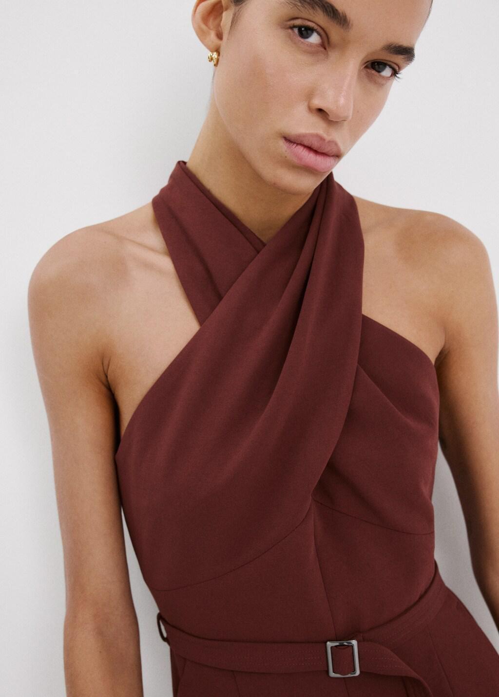 Red Belt Wrap Jumpsuit, Dark Red, large image number 4