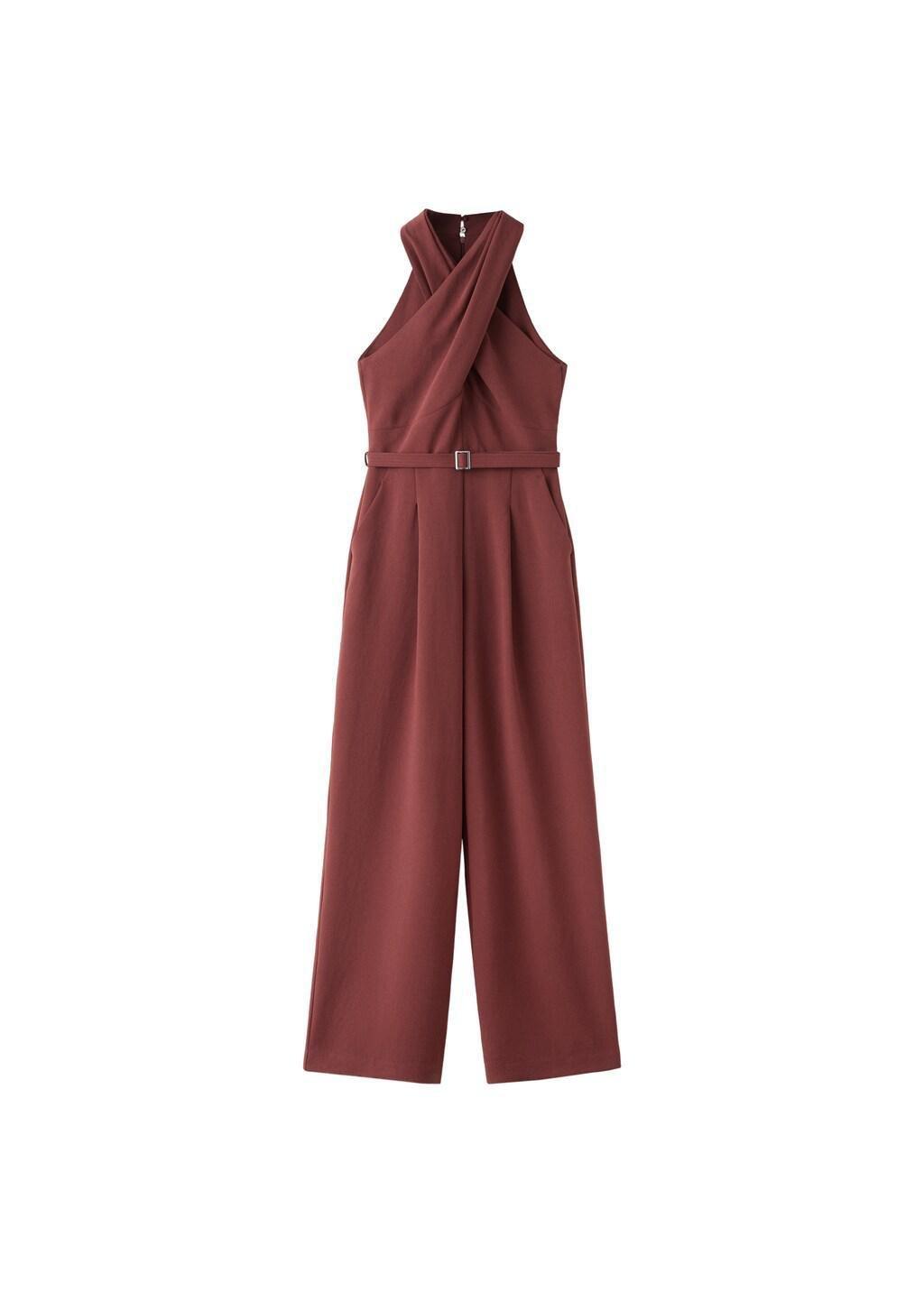 Red Belt Wrap Jumpsuit, Dark Red, large image number 6