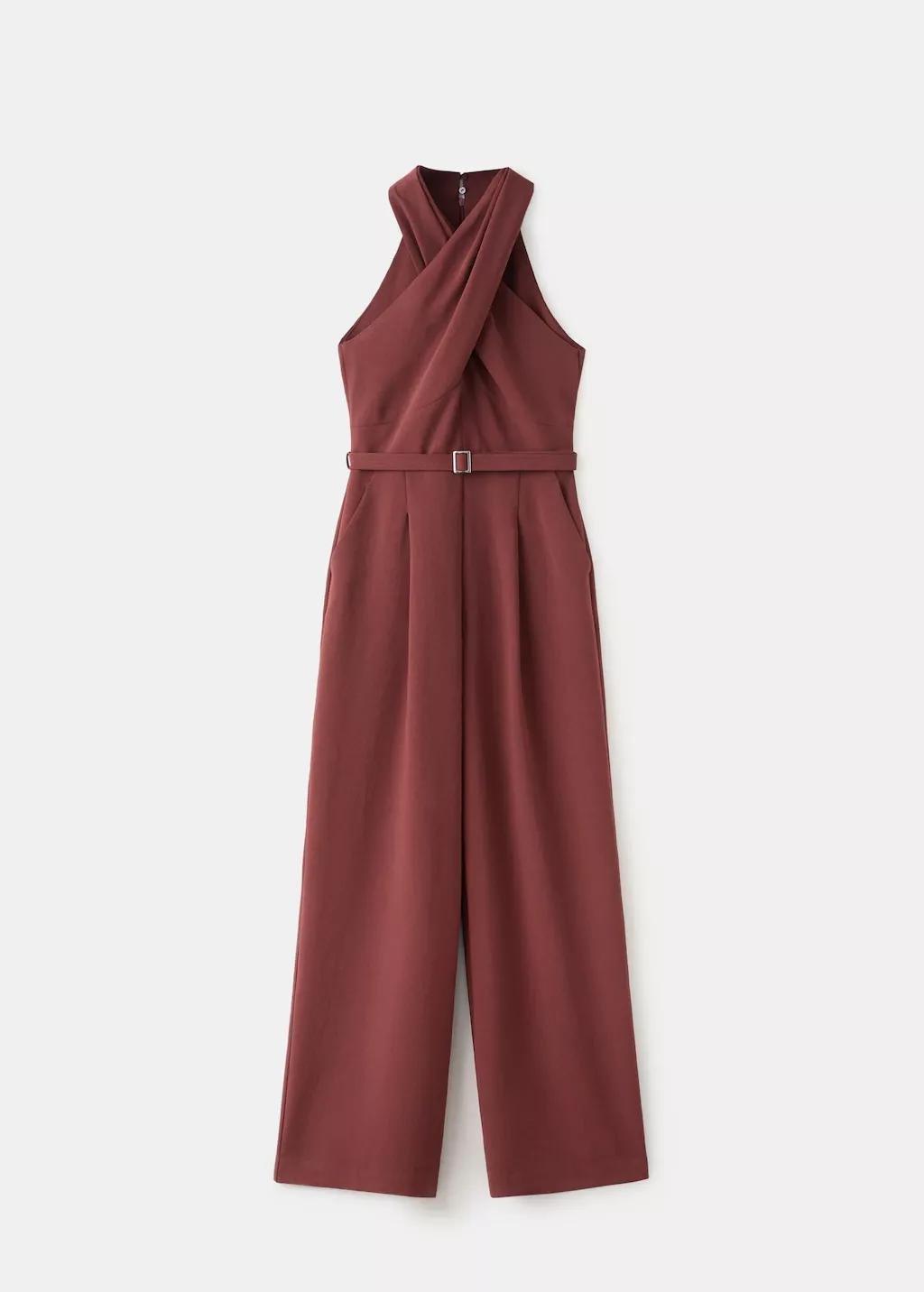 Red Belt Wrap Jumpsuit, Dark Red, large image number 7