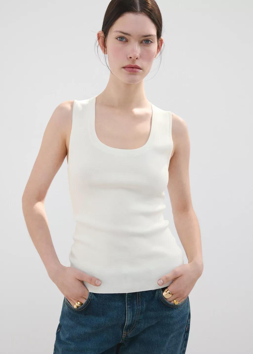 Beige Round-Neck Knitted Top, 0201_05, large