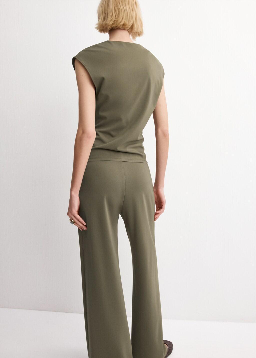 Khaki T-Shirt With Gathered Details, Beige - Khaki, medium