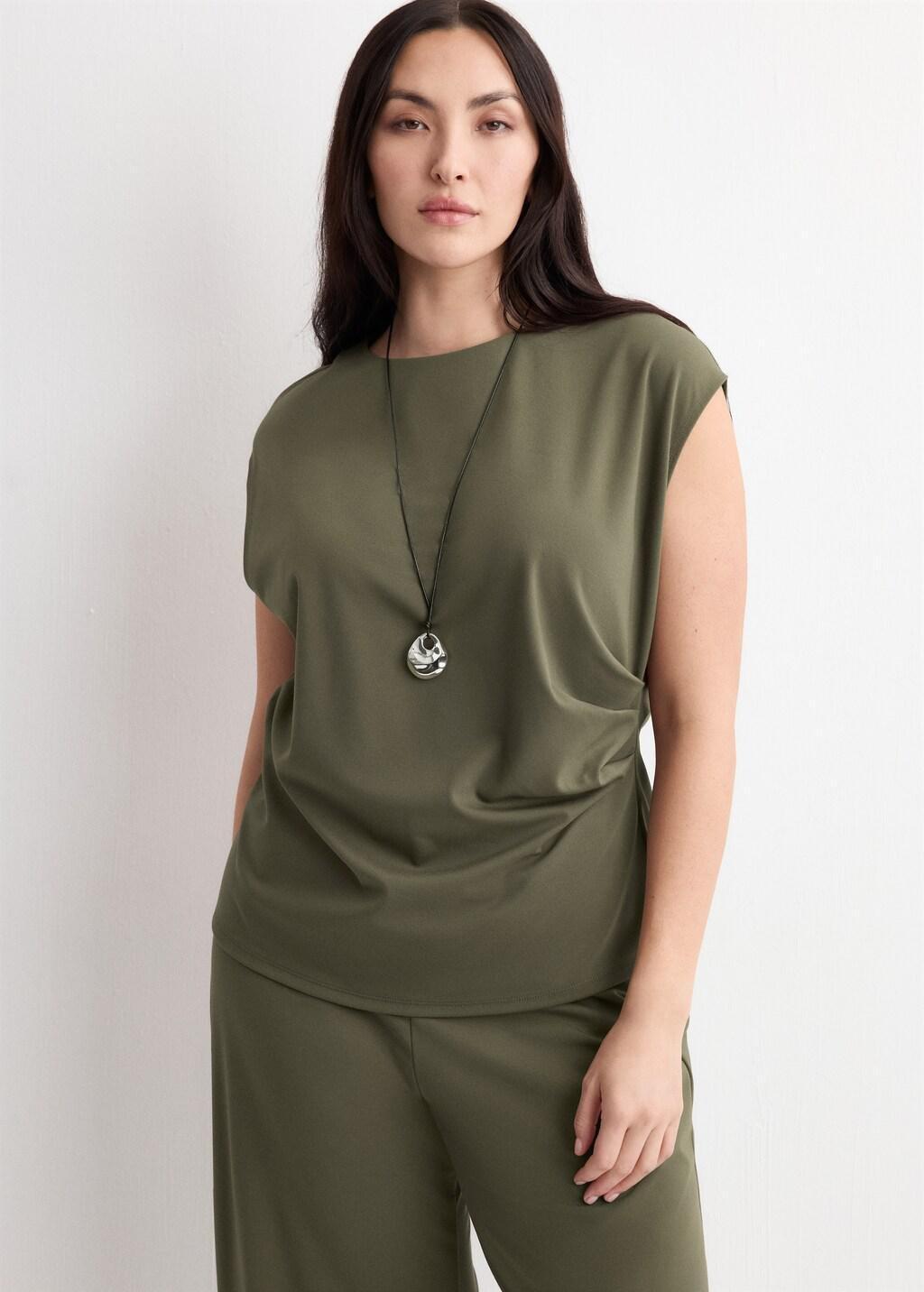 Khaki T-Shirt With Gathered Details, Beige - Khaki, large image number 5