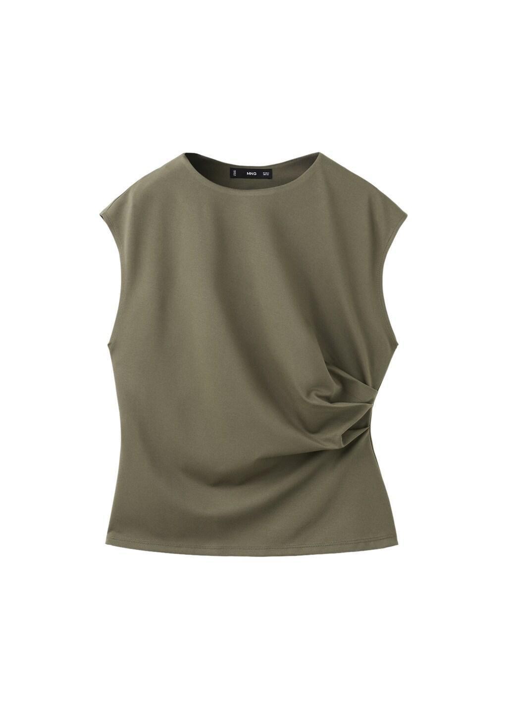 Khaki T-Shirt With Gathered Details, Beige - Khaki, large image number 6