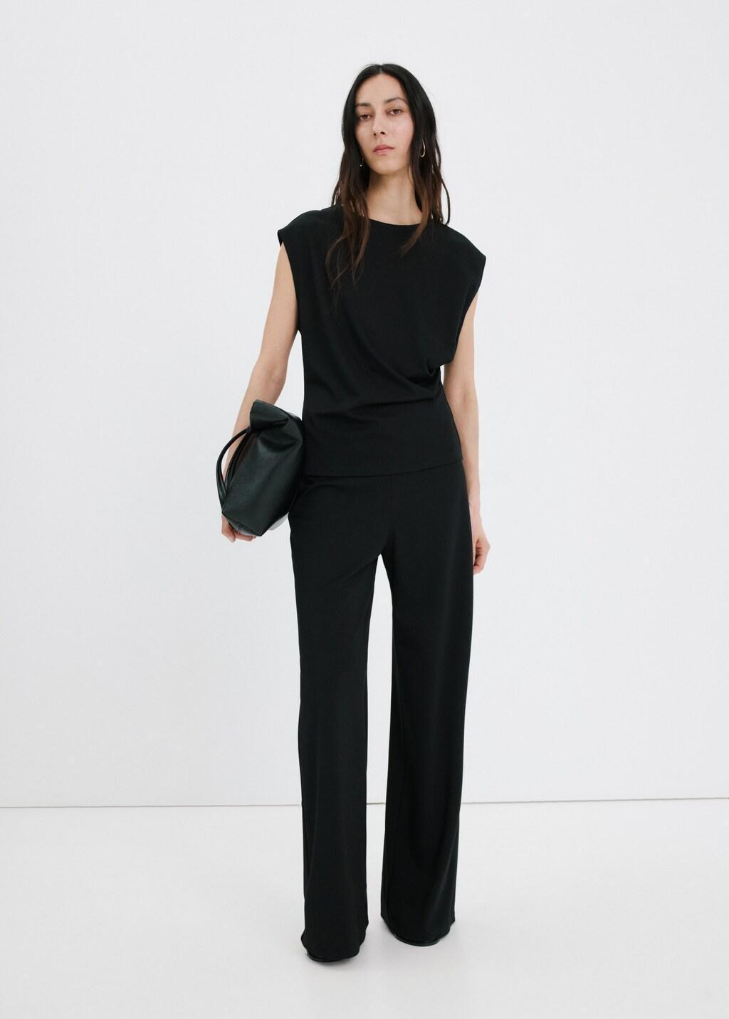 Black T-Shirt With Gathered Details, Black, large image number 0