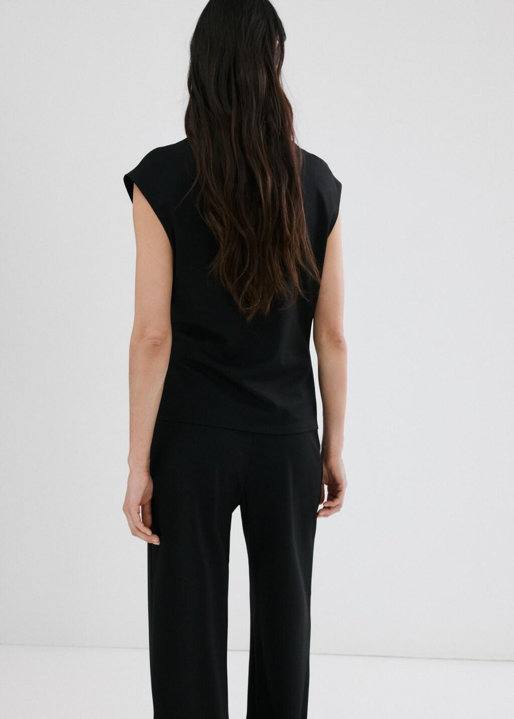 Black T-Shirt With Gathered Details, Black, large image number 2