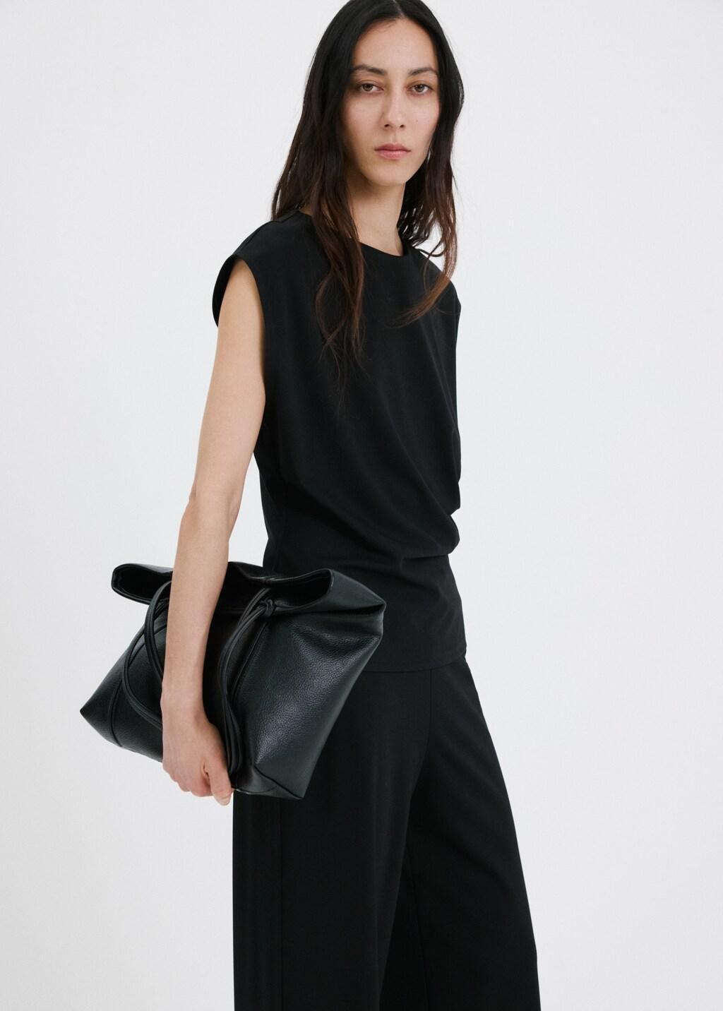 Black T-Shirt With Gathered Details, Black, large image number 3