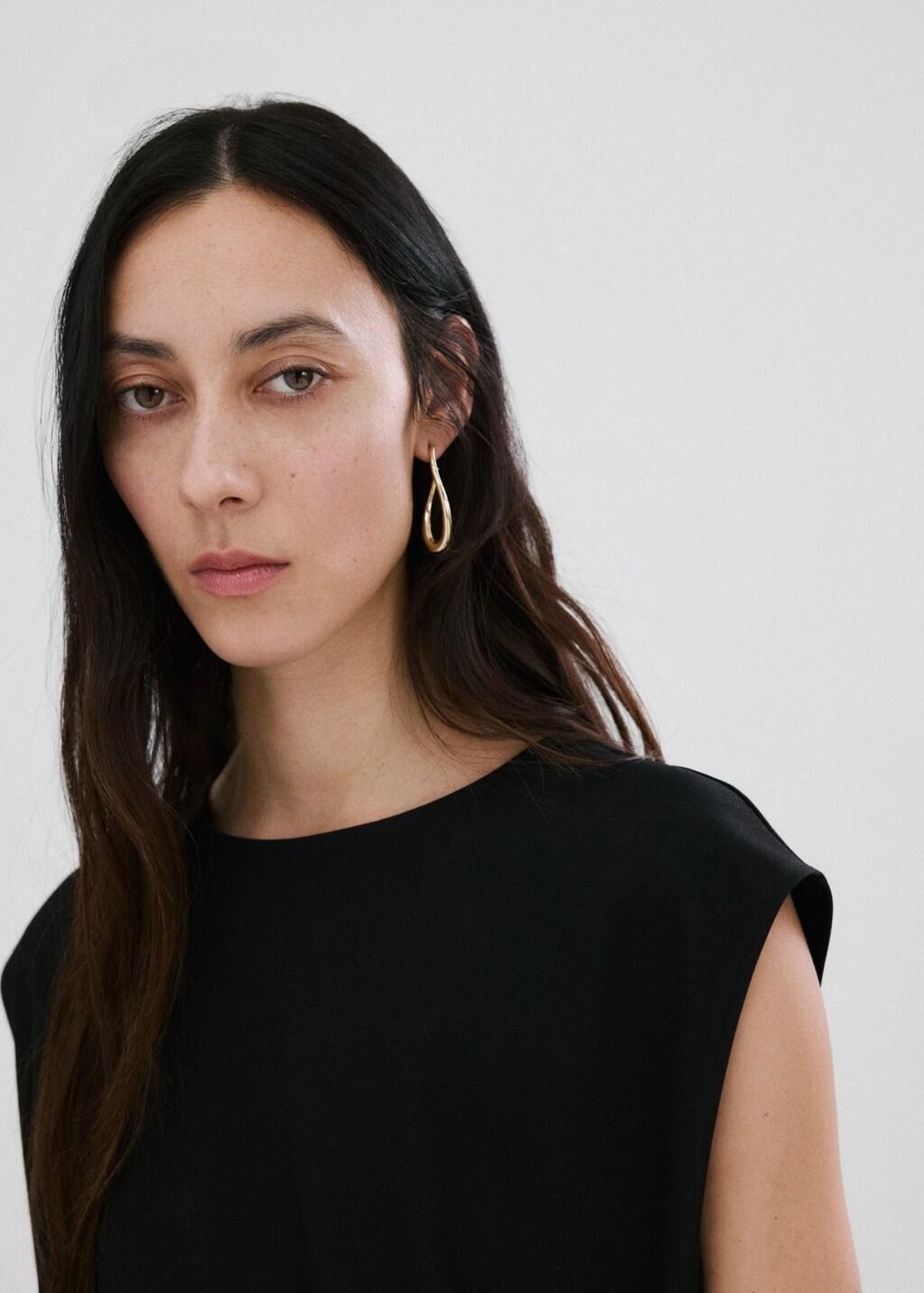 Black T-Shirt With Gathered Details, Black, large image number 4