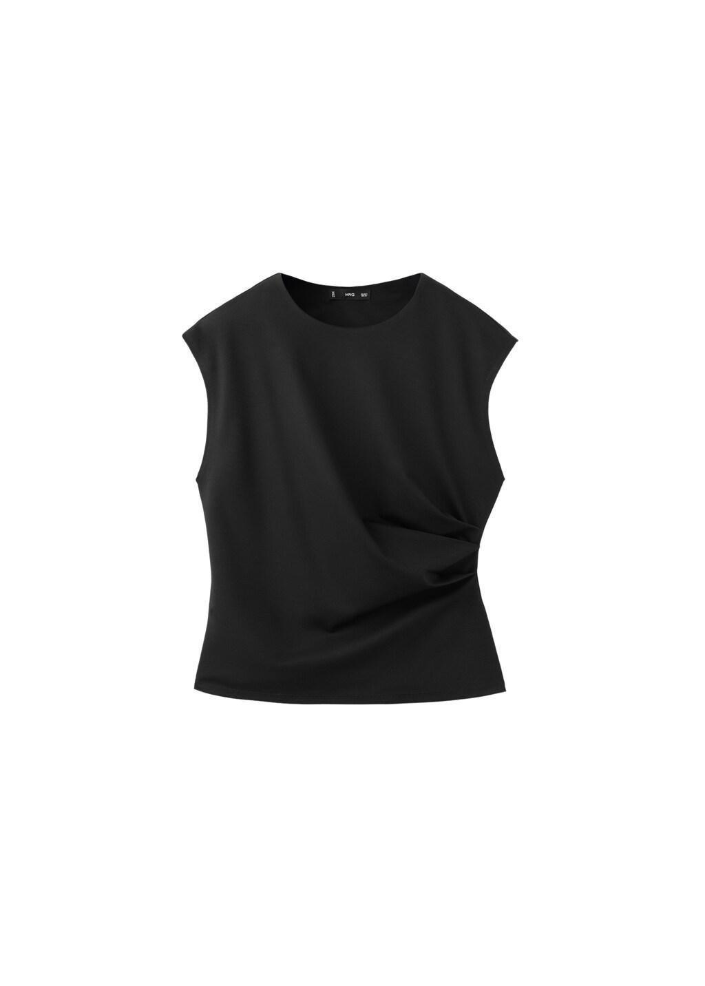 Black T-Shirt With Gathered Details, Black, large image number 7