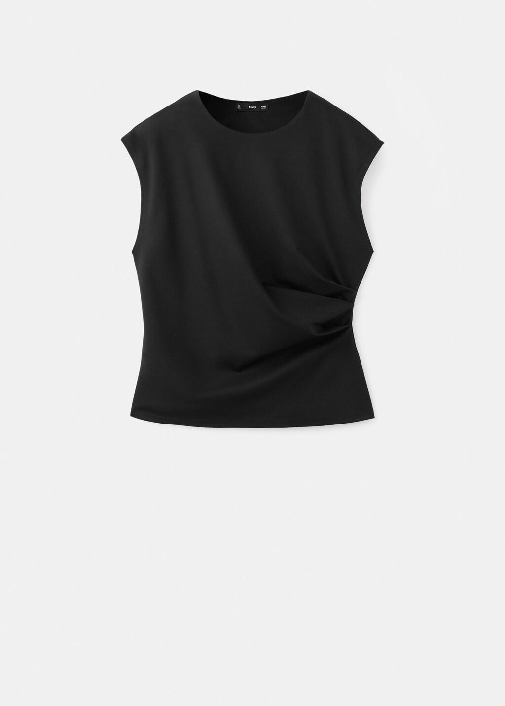 Black T-Shirt With Gathered Details, Black, large image number 8
