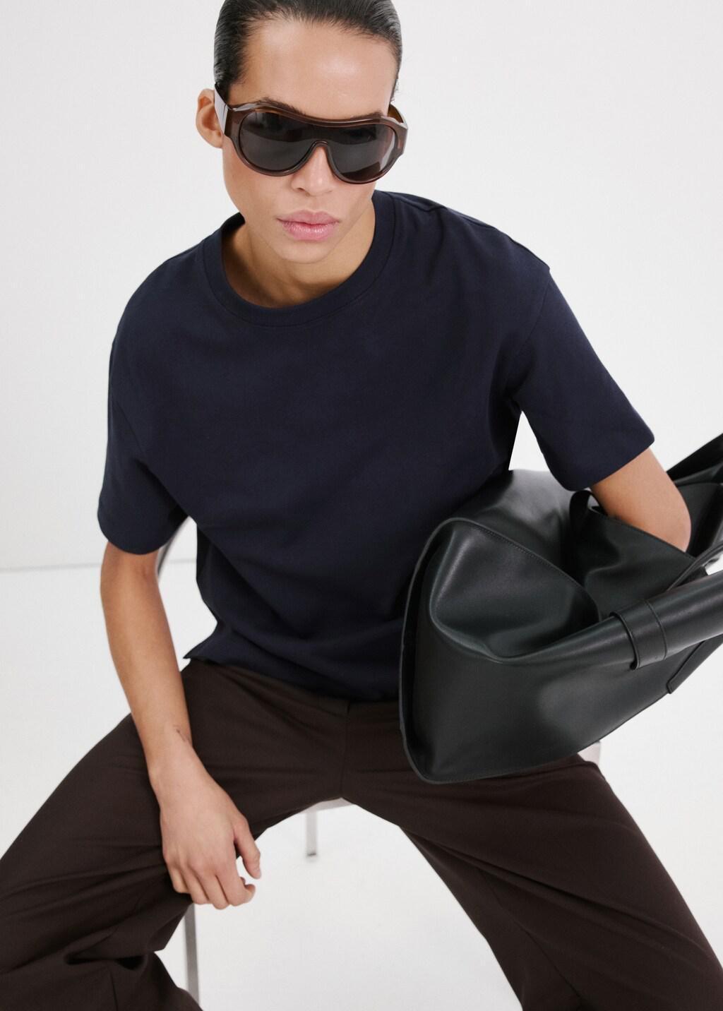 Navy Oversized Cotton T-Shirt, Navy, large image number 3