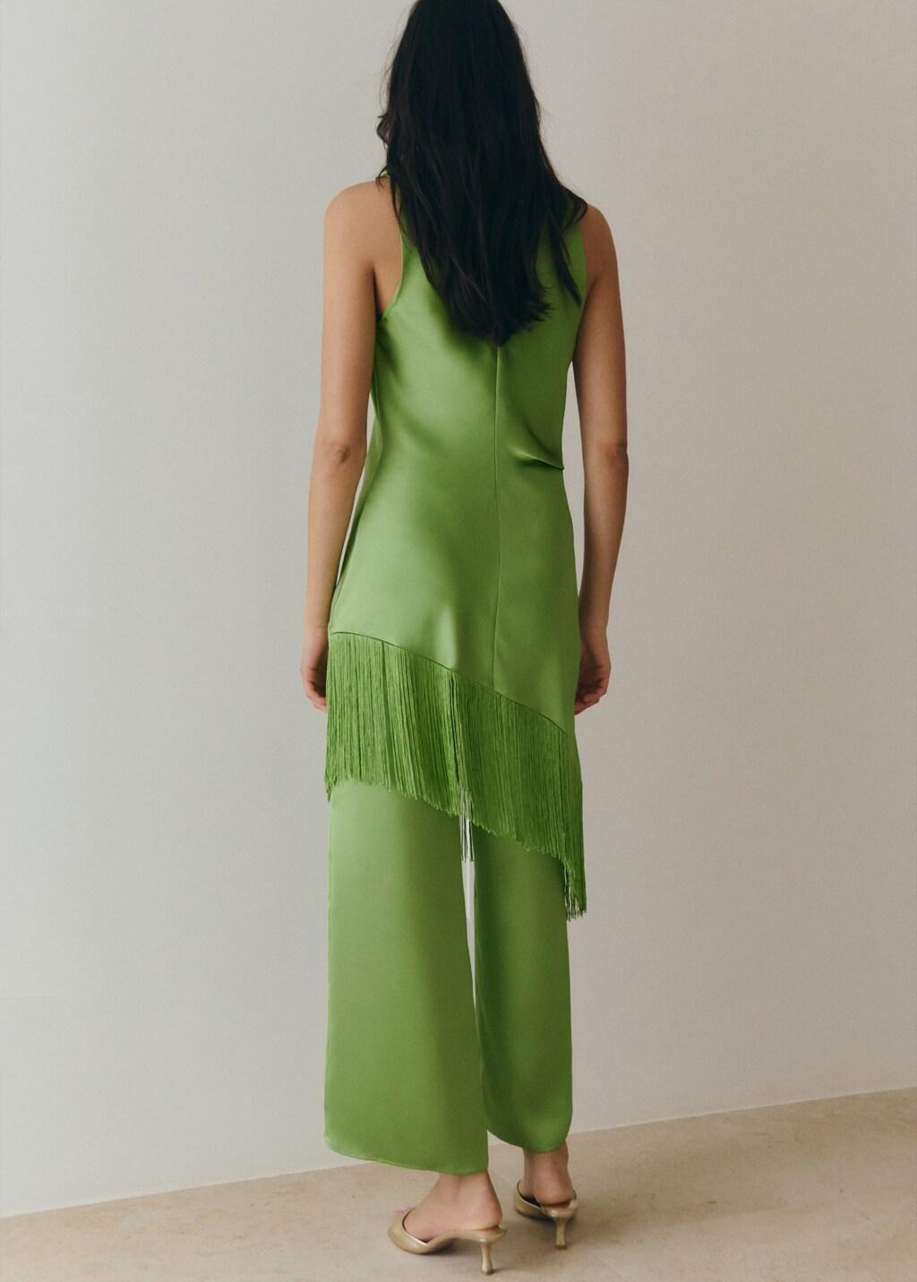 Green Asymmetric Fringed Blouse, Green, medium