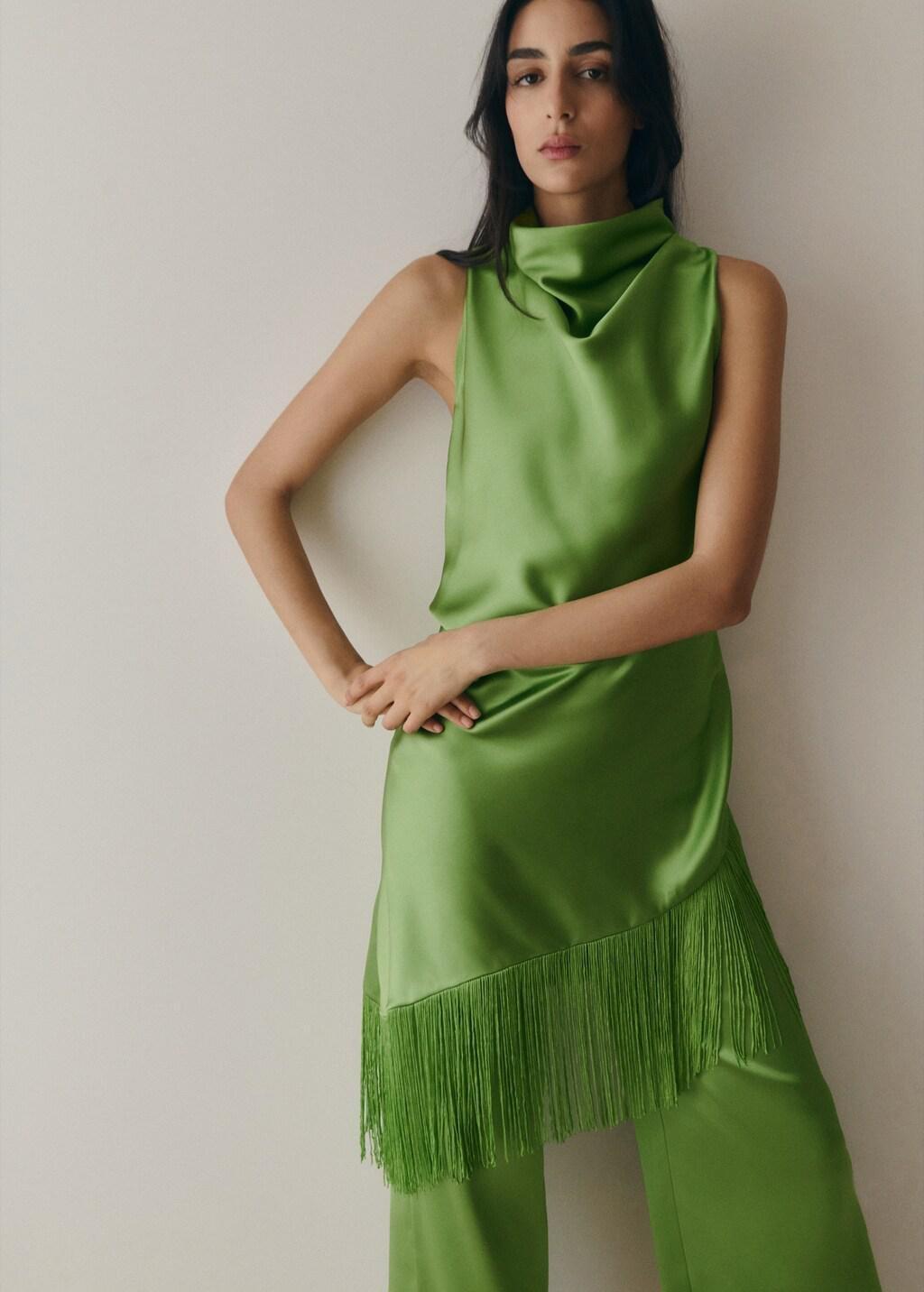 Green Asymmetric Fringed Blouse, Green, large image number 3