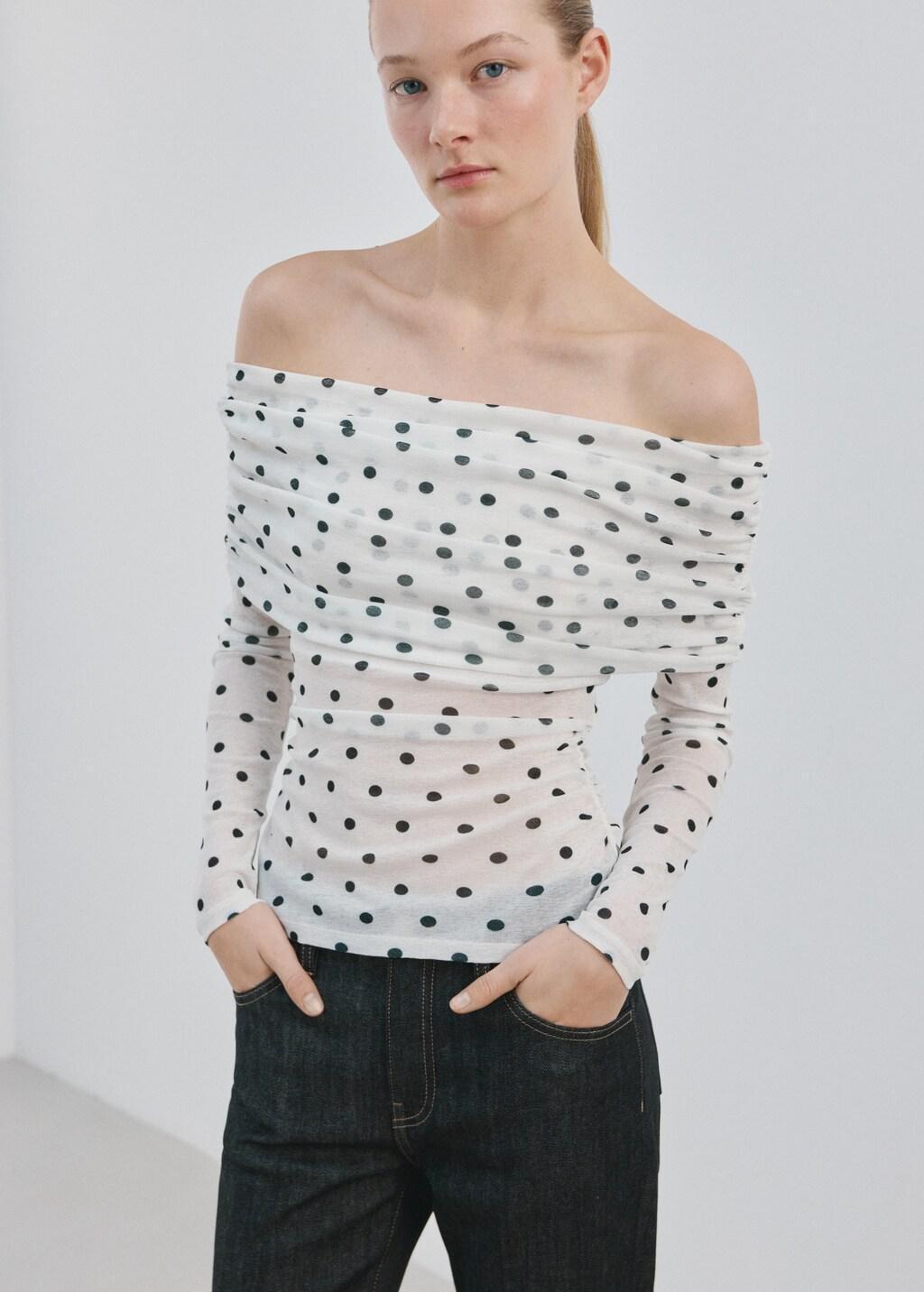 White Polka Dot Strapless Top, White, large image number 3