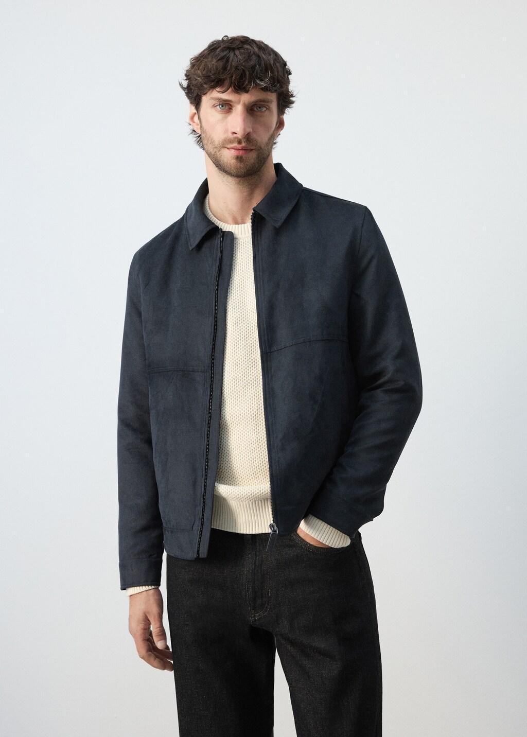 Navy Suede Effect Jacket, Navy, large image number 3