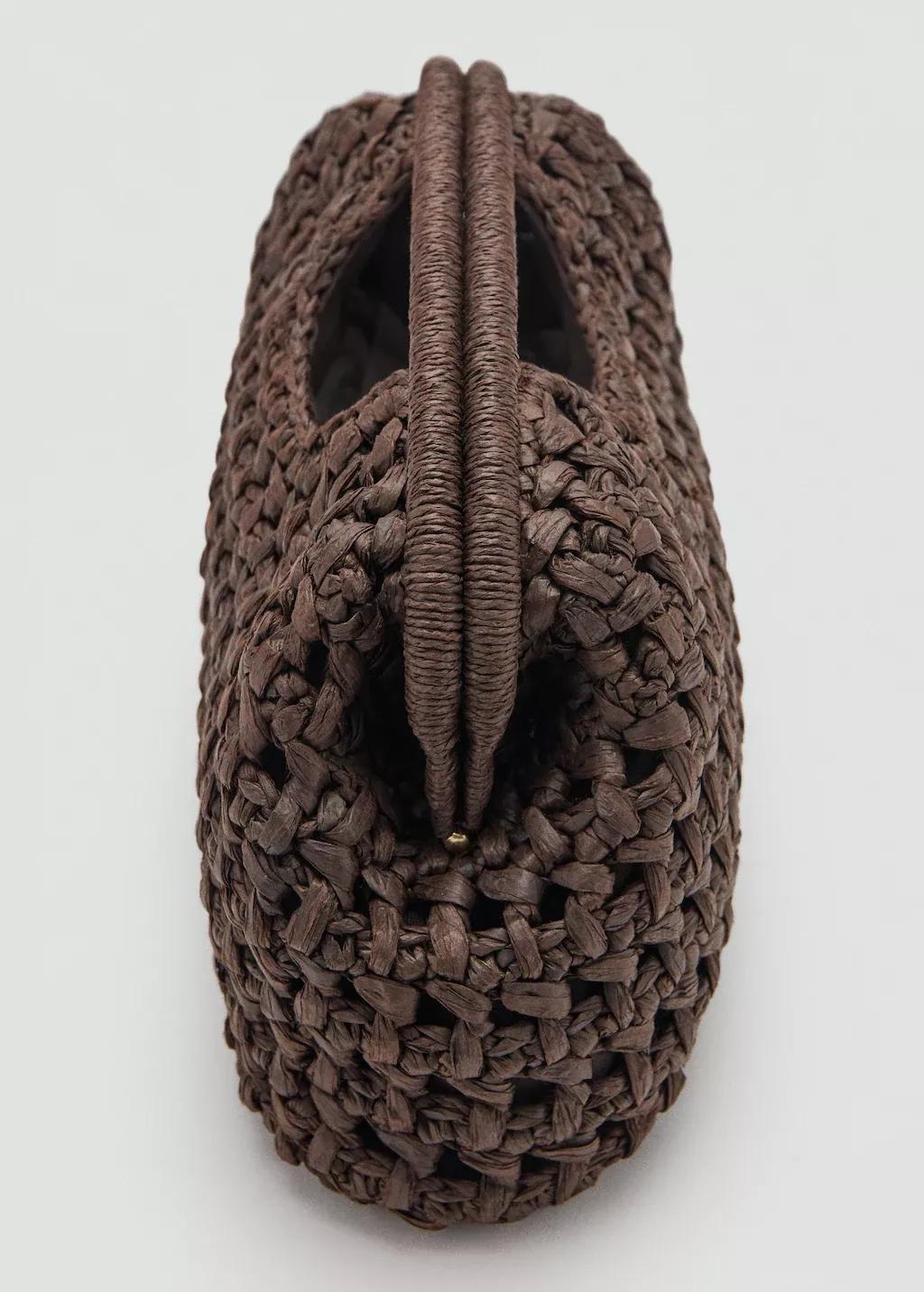 Brown Natural Fibre Handbag, Dark Brown, large image number 2