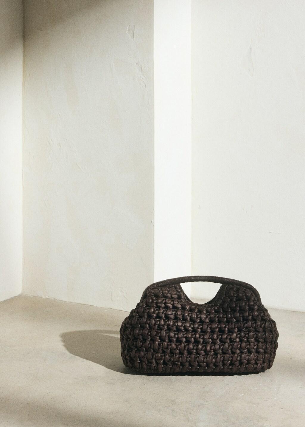 Brown Natural Fibre Handbag, Dark Brown, large image number 3